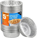 50 Pack Mini Pie Pans, 5in Pie Tins, Disposable Aluminum Round Foil Tart, Aluminum Foil Pans, Easily Stack & Store for Baking, Cooking, Storage or Reheating