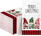 100Pcs Christmas Gnome Napkins, Disposable Holiday Dinner Paper Napkins for Xmas Party Supplies, 7.87 x 4.3 Inch