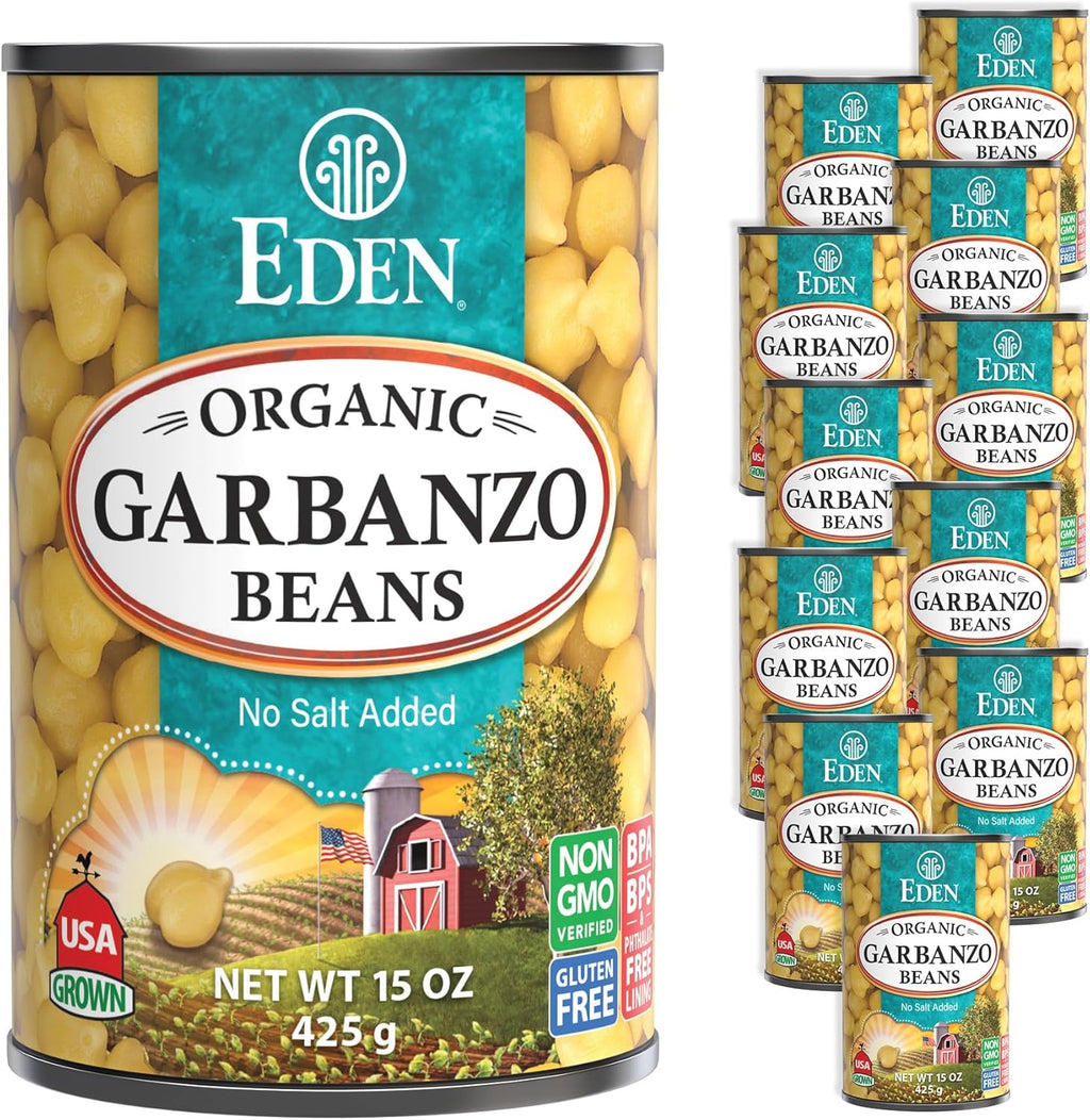 Eden Organic Garbanzo Beans, Chickpeas, 15 oz Can (12-Pack Case), No Salt Added, Non-GMO, Gluten Free, Vegan, Kosher, U.S. Grown, Heat and Serve, Macrobiotic