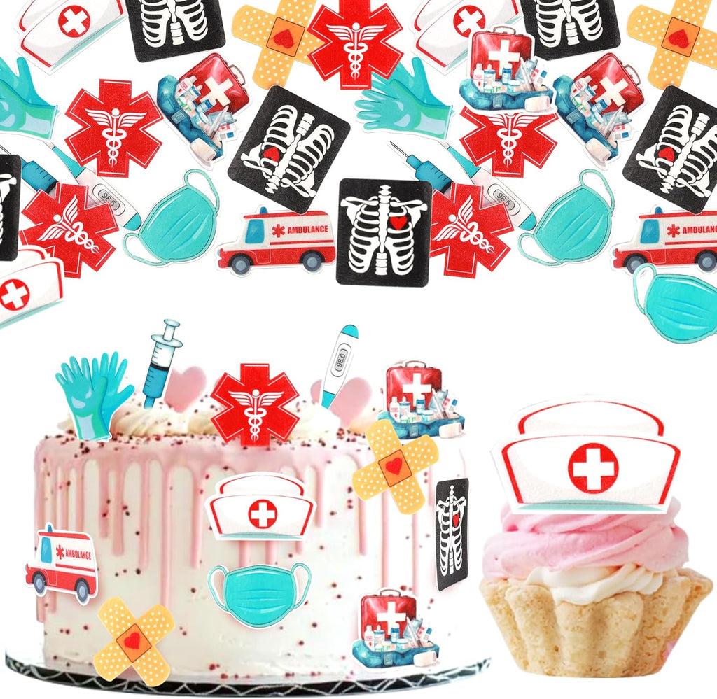60 PCS Edible Nurse Cupcake Toppers Wafer Paper Nursing School Graduation Party Decorations Edible Nursing Cupcake Picks for Medical Rn Nurse Grad Themed Birthday Party Cake Food Decorations Supplies