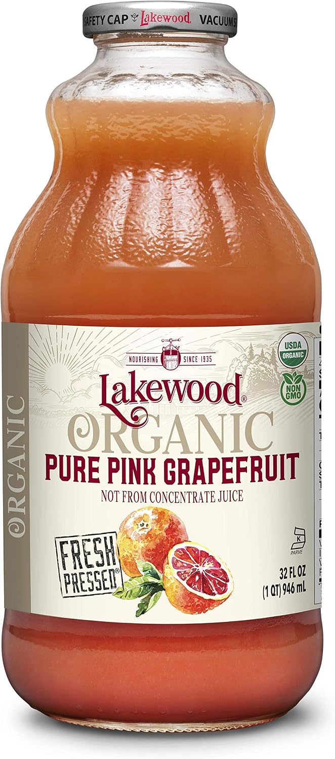 Lakewood Organic PURE Pink Grapefruit Juice, 32-Ounce Bottles (Pack of 6)