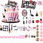 Beeveer 42 PCS Makeup Cake Topper Decorations Cosmetics Theme Bridal Cake Topper Party Lipstick Perfume Picks for Bridal Shower Birthday Partys
