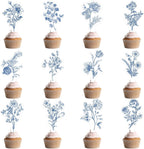 Bokon 48 Pcs Blue Floral Cupcake Toppers Baby in Bloom Cupcake Toppers Something Blue Before I Do Bridal Shower Decorations Chinoiserie Cake Decor for Wedding Birthday Baby Shower Party Supplies