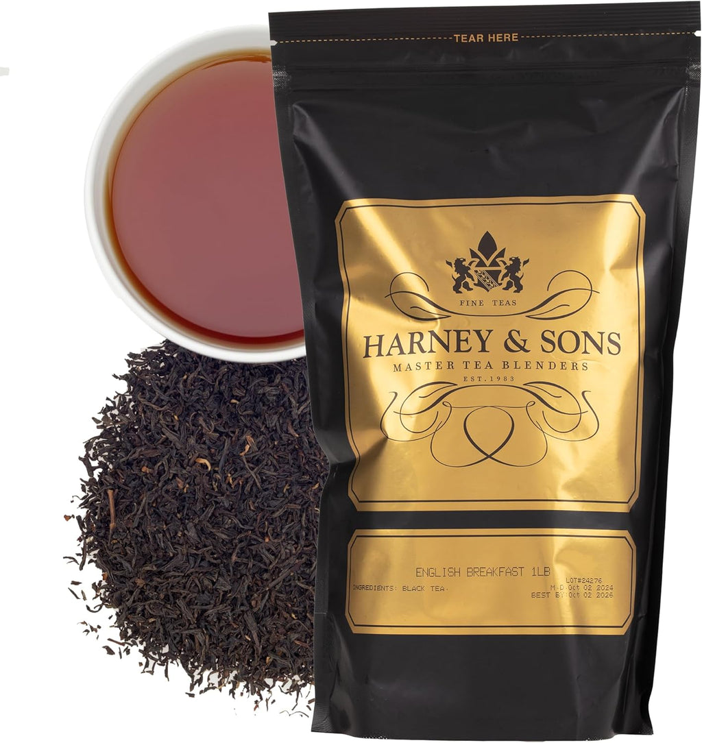 Harney and Sons English Breakfast Loose Black Tea – 16 oz Loose Leaf, Pure China Keemun, Bold, Full-Bodied Flavor, Great for Hot, Iced, or Teapot Brewing, Caffeinated