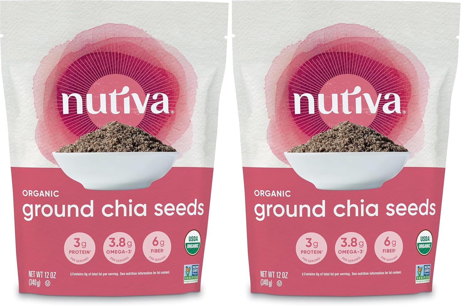 Nutiva Organic Premium Raw Ground Chia Seeds, 12 Oz, USDA Organic, Non-GMO, Whole 30 Approved, Vegan, Gluten-No & Keto, Nutrient-Dense Seeds with 3g Protein & 5g Fiber for Salads, Yogurt & Smoothies