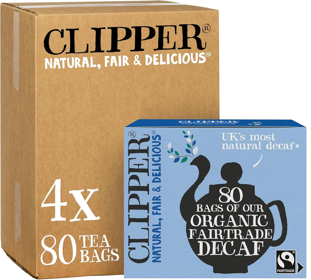 Clipper Tea Fairtrade Organic Decaf Unbleached, Plastic-Free Bags, 8.2 oz, 4 Pack, 320 Unbleached Tea Bags