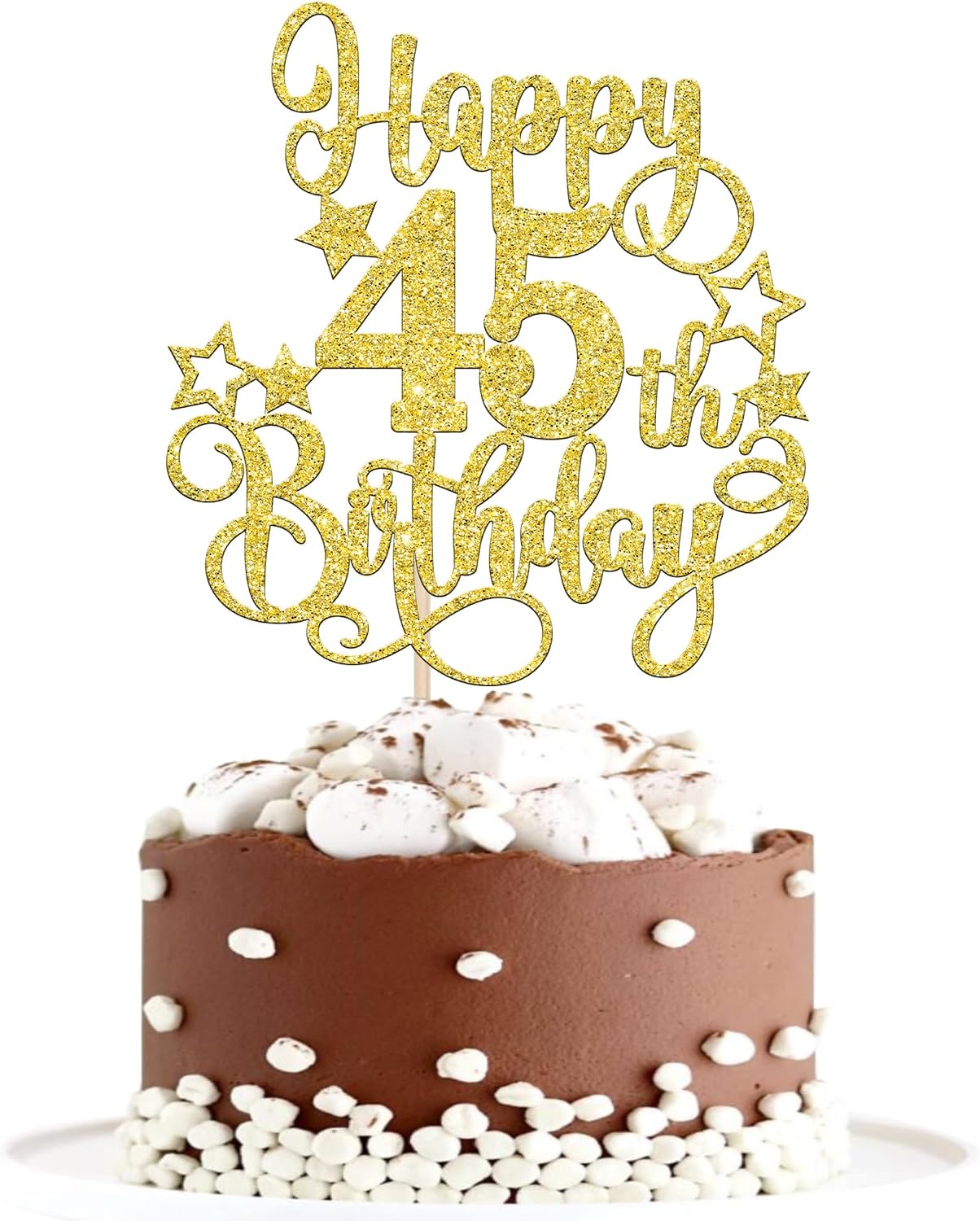 1 PCS Happy 45th Birthday Cake Topper Glitter Cheers to 45 Years Birthday Cake Pick Hello 45 Fabulous Cake Decoration for Happy 45th Birthday Anniversary Party Decorations Supplies Gold