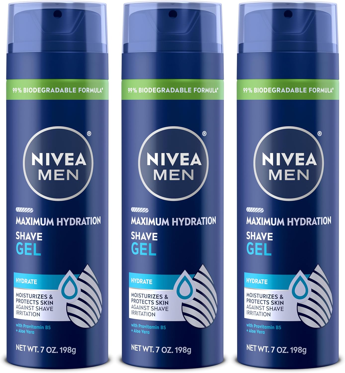 NIVEA MEN Maximum Hydration Shave Gel, with Aloe Vera and Provitamin B5, Shaving Gel for Men, 7 Oz Can, Pack of 3