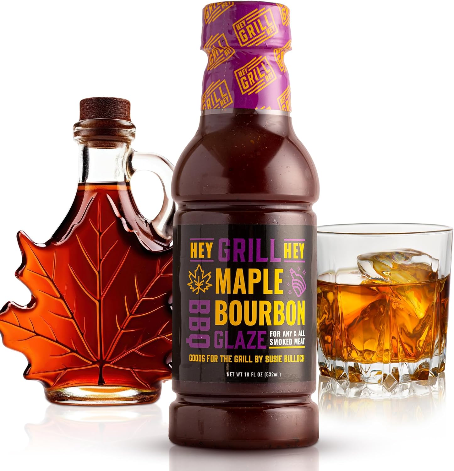 Hey Grill Hey | BBQ Glaze | BBQ Sauce | Bourbon Glaze | Sweet Sauce for Ribs, Chicken, Salmon | Grilling Essentials | Maple Bourbon