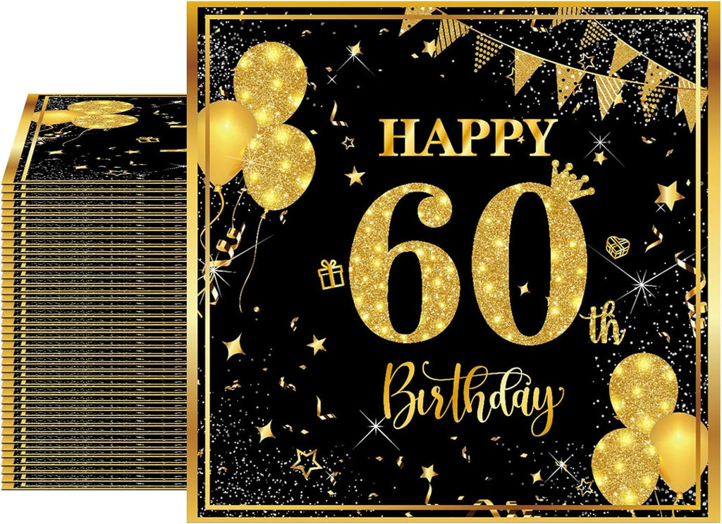 40PCS 60th Birthday Decorations Black and Gold 60th Birthday Napkins Disposable Paper Napkins 60 th Birthday Decorations for Men Woman 60th Anniversary Wedding Retirement Party Supplies
