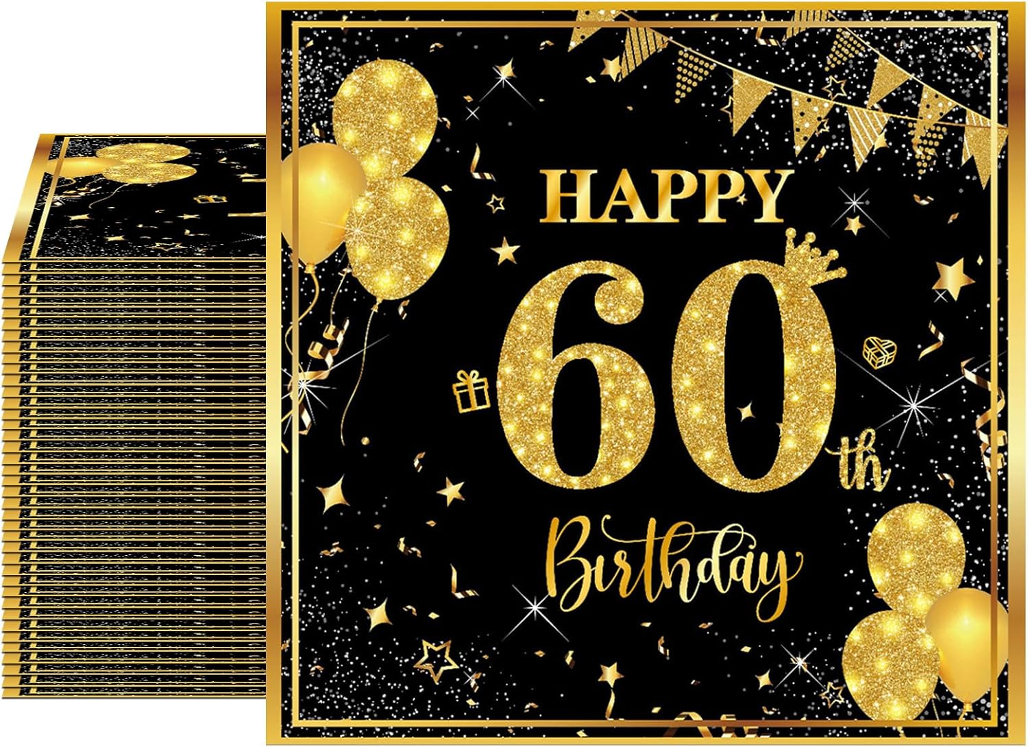 40PCS 60th Birthday Decorations Black and Gold 60th Birthday Napkins Disposable Paper Napkins 60 th Birthday Decorations for Men Woman 60th Anniversary Wedding Retirement Party Supplies