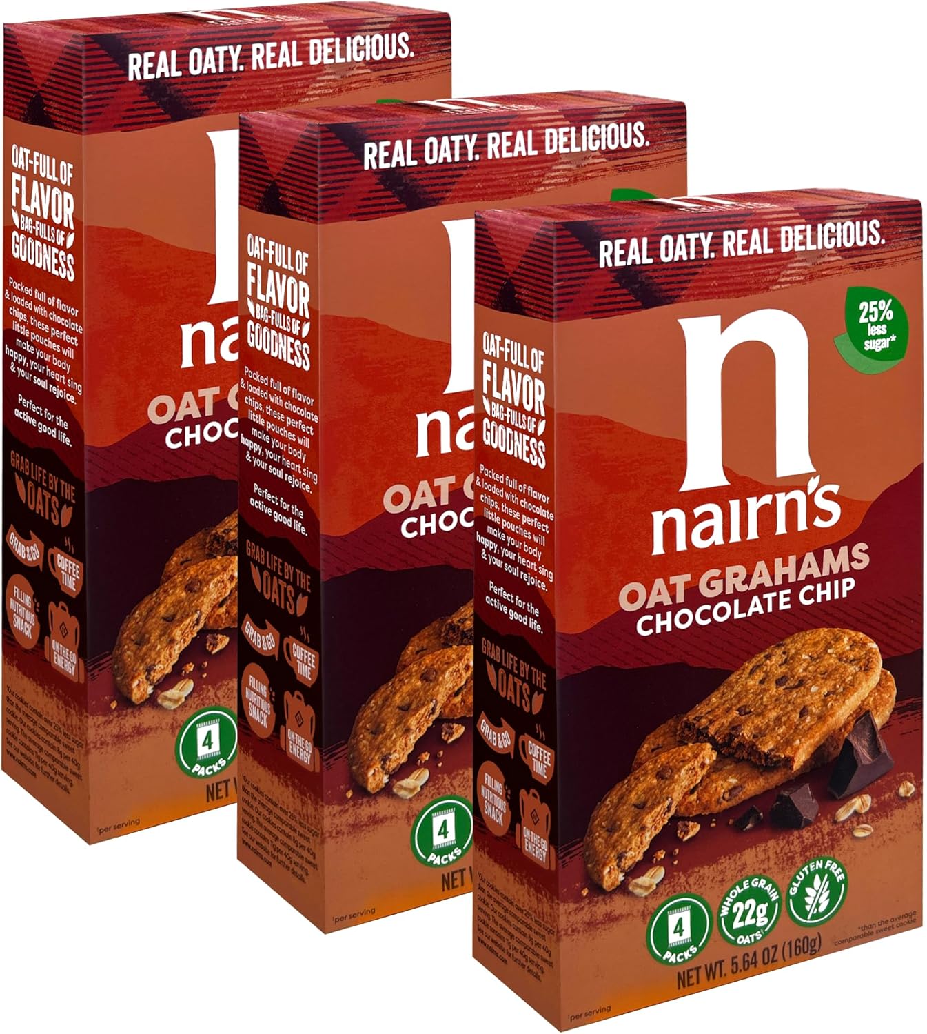 Nairn's Gluten-Free Chocolate Chip Oat Grahams - Healthy, Tasty and Safe for Celiacs. Perfect On-the Go Snack. High Fiber, No Artificial Colors, Flavors, or Preservatives, 5.64oz, Pack of 3
