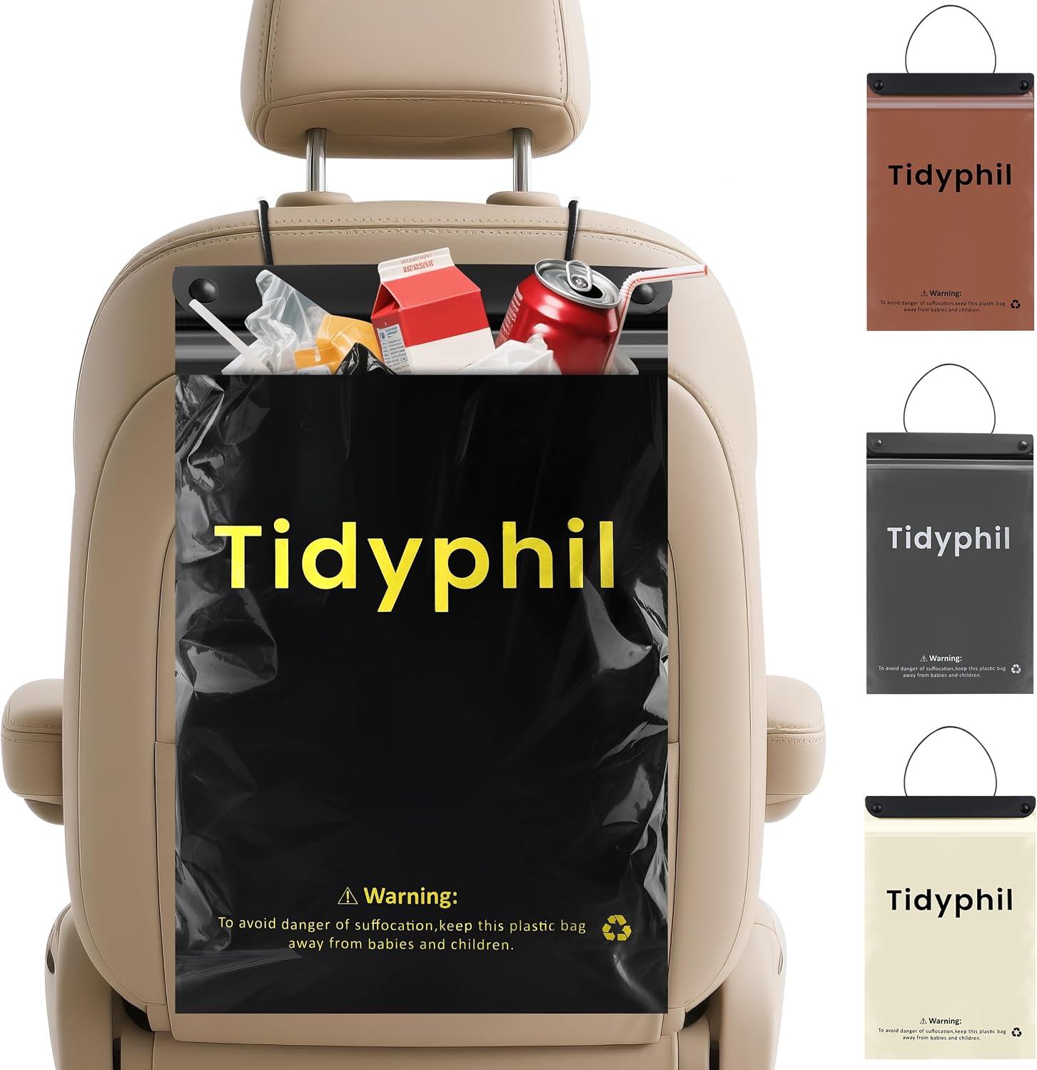 50 PCS Disposable Car Trash Bags Hanging, Leak-proof, Odor Seal. 2 Gallon Car Garbage Bags, Big Capacity. Independent of Car Trash Can, Easy Stick-On Car trash Bin for Car, SUV, Truck, Stroller. Black