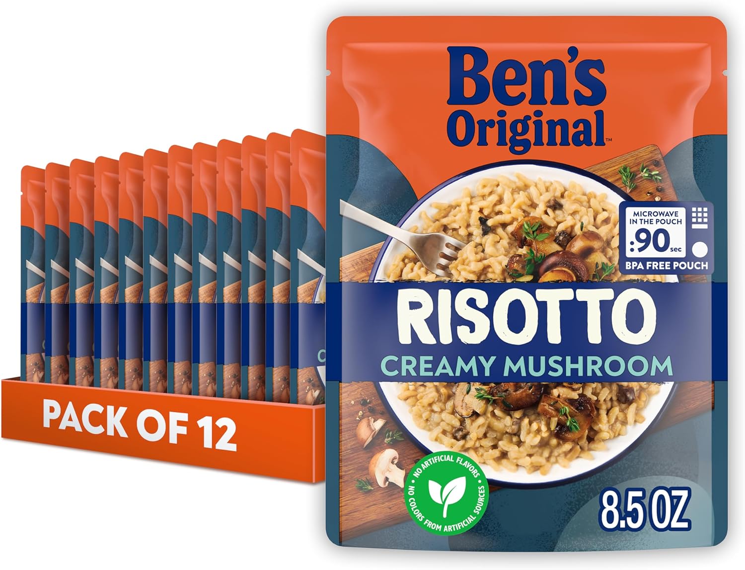 BEN'S ORIGINAL Risotto Creamy Mushroom Flavored Rice, Easy Dinner Side, 8.5 oz Pouch (Pack of 12)