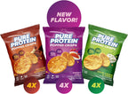 Pure Protein Popped Crisps - Variety Pack: Hickory Barbecue, Sour Cream & Onion, Sweet Chili - 12g Plant Based Protein, Gluten Free, Non GMO, Vegan, Air Popped & Puffed Crisps – Healthy Protein Snacks – 12 Pack
