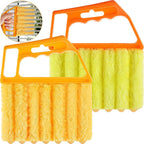 Geiserailie 2 Pcs Window Venetian Blind Cleaner Duster Tool Washable 7 Fingers Dusting Cleaner and Air Vent Shutter Brush Blinds Air Conditioner Fan Duster Dirt Housekeeping Tool (Orange Handle)
