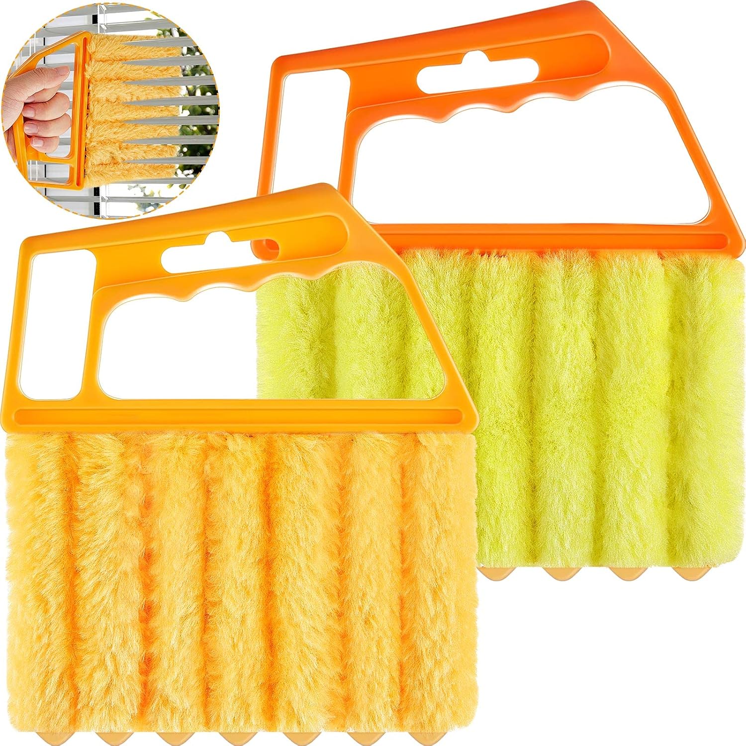 Geiserailie 2 Pcs Window Venetian Blind Cleaner Duster Tool Washable 7 Fingers Dusting Cleaner and Air Vent Shutter Brush Blinds Air Conditioner Fan Duster Dirt Housekeeping Tool (Orange Handle)
