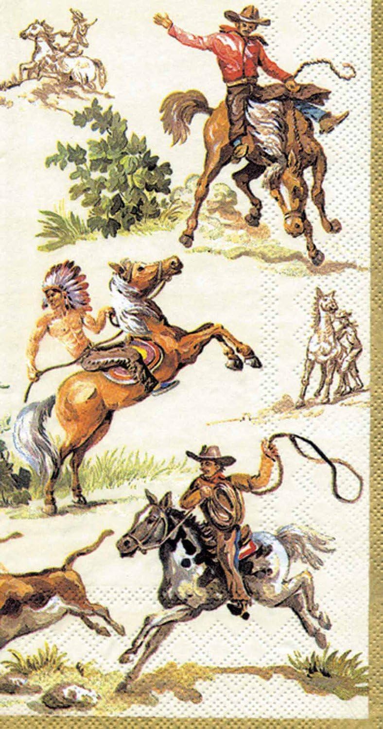 IHR Ideal Home Range Dinner Napkins Disposable 3-Ply Paper Hand Towels, 8.5" x 4.5", Wild West (Cream), 16-Count