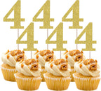 Rsstarxi 36 Pack 4th Birthday Cupcake Toppers Gold Glitter Number 4 Cupcake Picks Fourth Birthday Cake Decorations for Cheers to 4 Years Anniversary Party Decorations