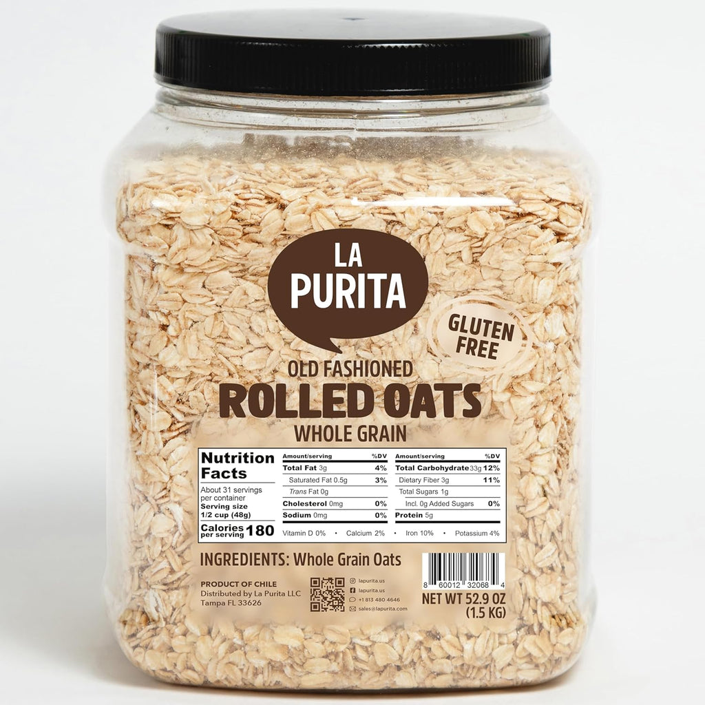 La Purita 100% Gluten Free Old Fashioned Rolled Oats, 53 oz - Non-GMO Whole Grain Oatmeal, High-Fiber, Nutrient-Rich, Perfect for Porridge, Baking & Smoothies