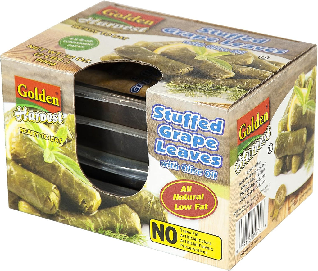 Golden Harvest Stuffed Grape Leaves 32oz (2 LB), Olive Oil Based Prepared Food, Gluten Free Healthy Dolmas Stuffed Vine Leaves in BPA Free Containers,