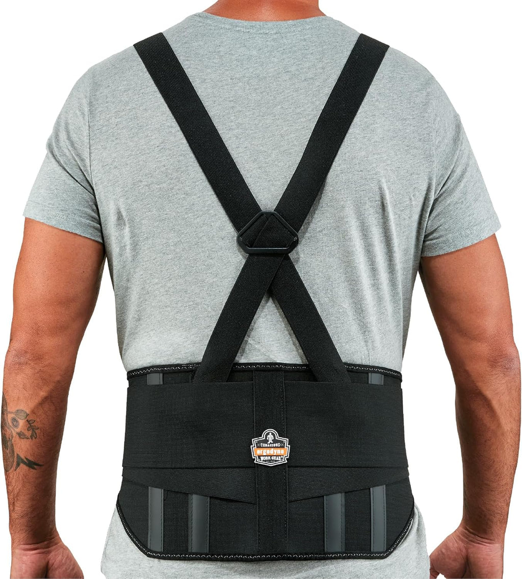 Ergodyne ProFlex 1600 Back Support Brace, 9" Extended Support, High Cut Front For Mobility, Large,Black