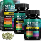 Sea Moss Black Seed Oil with Ashwagandha & Ginger, Turmeric Burdock Root Bladderwrack & Vitamin C, Vitamin D3, Sea Moss Capsule Supplement for Immunity & Energy, Skin, Hair (120 Capsules)