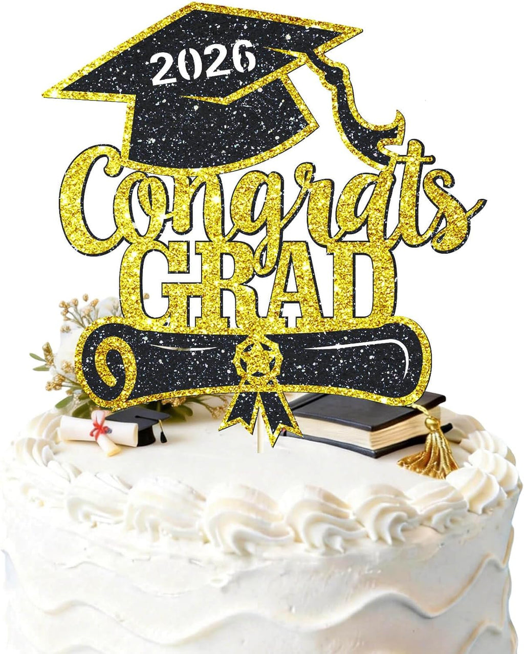 Congrats Grad Cake Topper Gold Glitter Class of 2026 Cake Topper You Did It Cake Decorations for 2026 Senior High School/College/University Happy 2026 Graduation Party Supplies Decorations