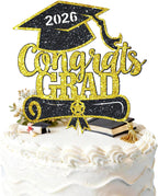 Congrats Grad Cake Topper Gold Glitter Class of 2026 Cake Topper You Did It Cake Decorations for 2026 Senior High School/College/University Happy 2026 Graduation Party Supplies Decorations