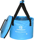 Freegrace Collapsible Bucket with Mesh Tool Pocket - 10L, 16L & 23L Portable Folding Water Container - Heavy Duty 500D Tarpaulin, BPA-Free Wash Basin for Camping, Fishing, RV, and Car Washing