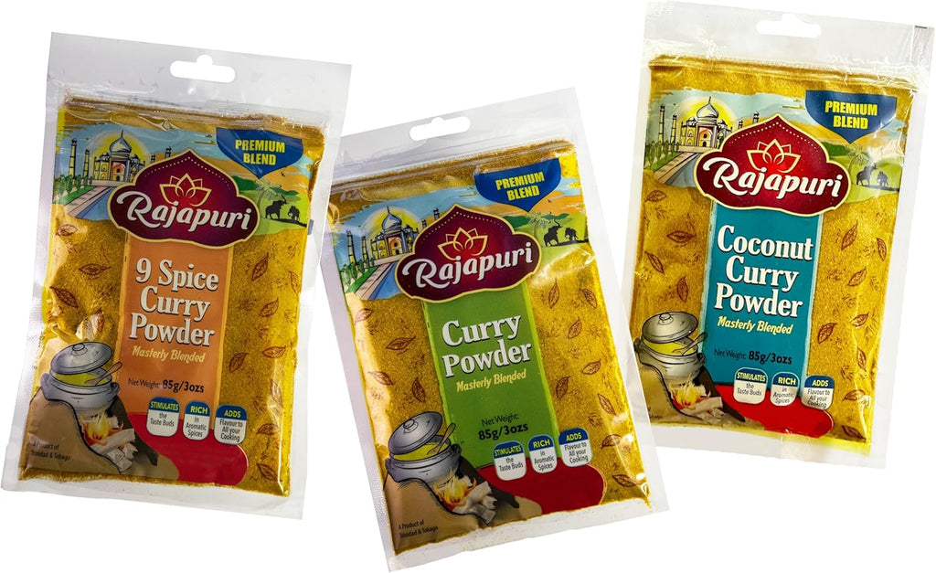Rajapuri Curry Variety 3-Pack | 9-Spice | Mild | Coconut - 3 x 3Oz. (3x85g)