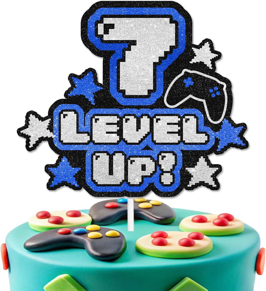 Game Cake Topper 7th Level Happy Birthday Game Controller, Unlocked Decoration, Gamer Birthday Party for Boy and Girl, Game Theme Party, Anniversary Party Decoration, Birthday Gift for. LIANGSS