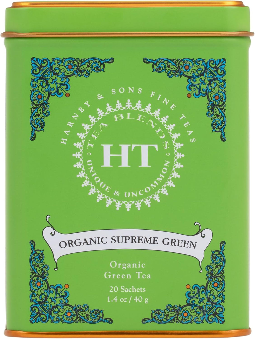 Harney Sons Organic Supreme Green, HT Tin 20 Sachets 1.4 oz 40 g