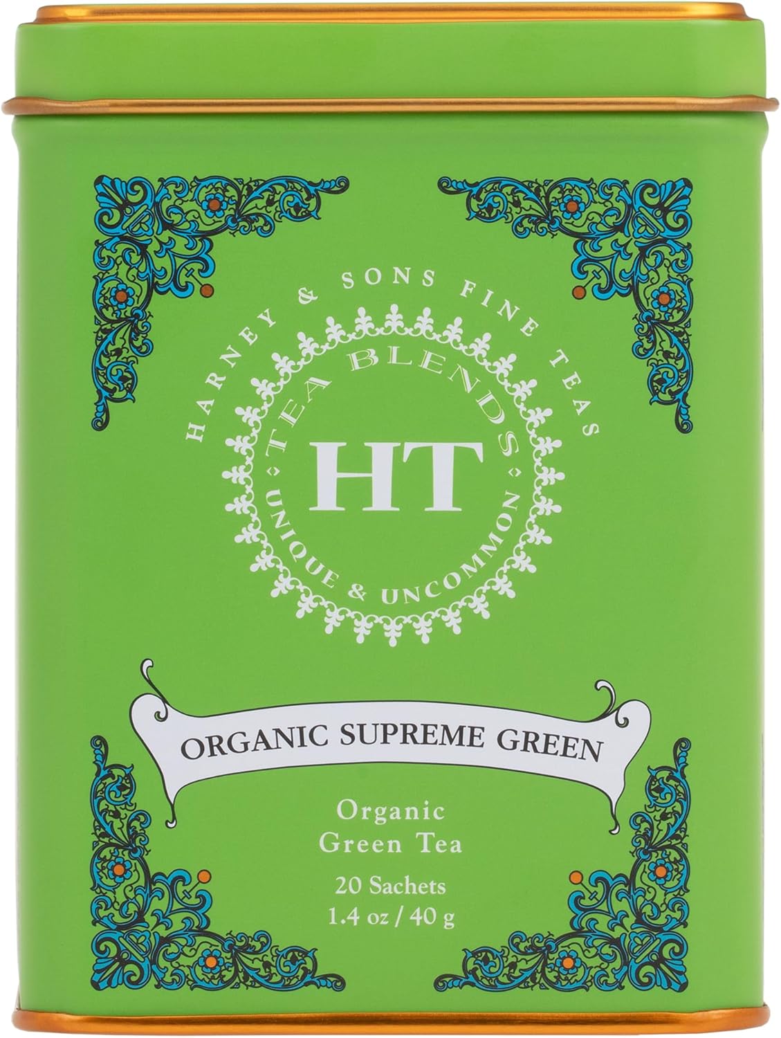 Harney Sons Organic Supreme Green, HT Tin 20 Sachets 1.4 oz 40 g