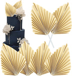 6 PCS Paper Palm Leaves Fan Cake Toppers Palm Leaf Fan Cake Picks Craft DIY Fan Cupcake Toppers Palm Spear Leaves Cake Decorations for Baby Shower Wedding Birthday Party Decor Supplies Beige