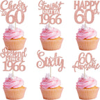 24PCS Happy 60th Birthday Cupcake Toppers Sixty Straight Outta 1966 Cupcake Picks Cheers to 60 Lengend Since 1966 Cake Decorations for 60th Birthday Anniversary Party Decorations Supplies Rose Gold