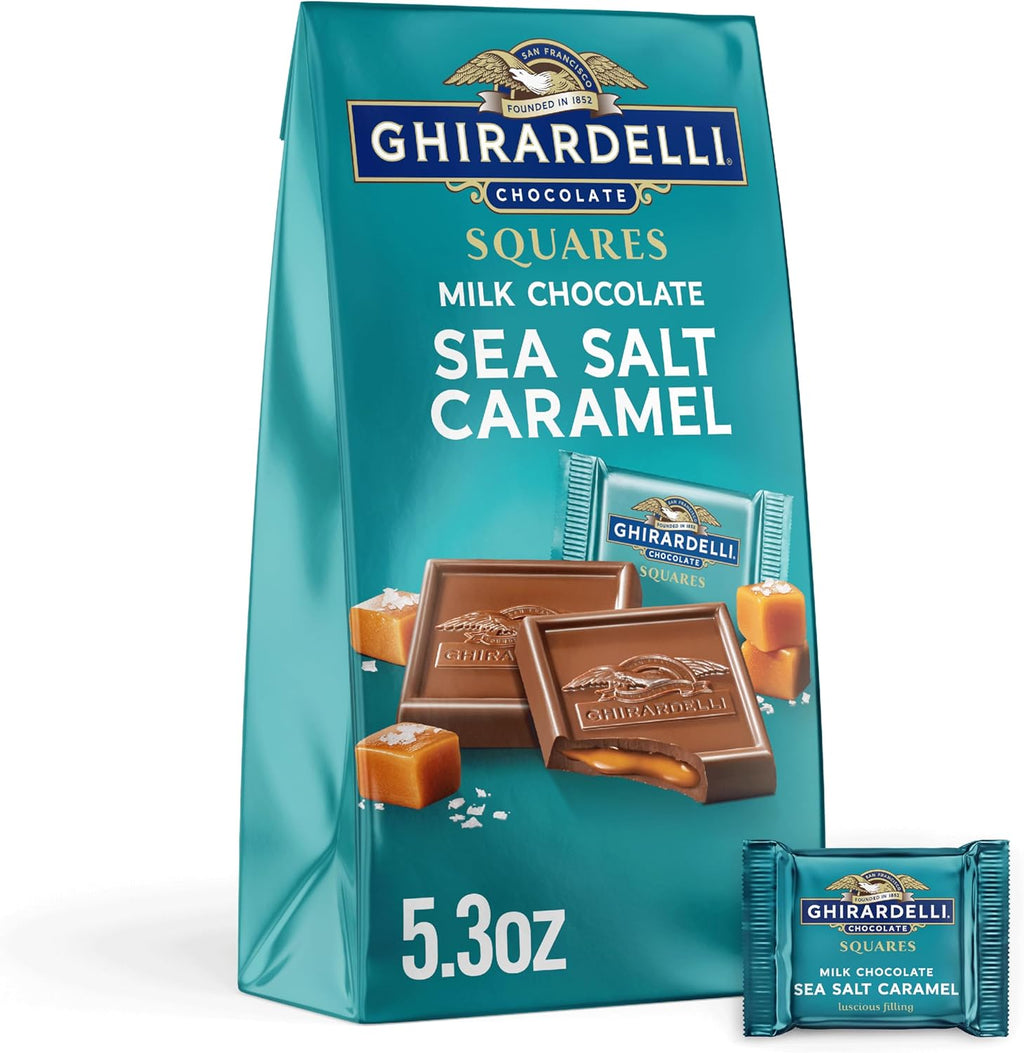 GHIRARDELLI Milk Chocolate Sea Salt Caramel SQUARES, 5.3 oz Bag Premium Milk Chocolate Candy with Caramel Filling and Sea Salt