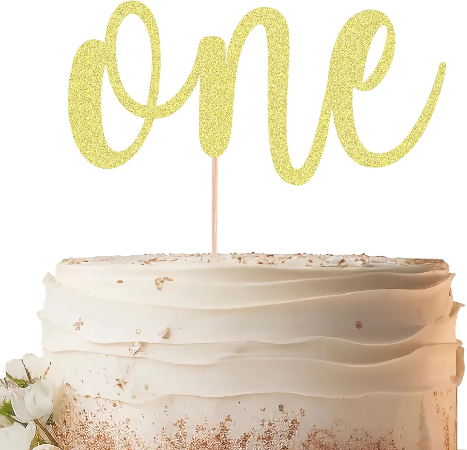 One Cake Topper - Gold Glitter 1st Birthday Cake Decorating Supplies for Boys or Girls, First Birthday Cake Topper for Baby Shower 1st Birthday Party Supplies Photo Booth Props