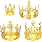 Jetec 4 Pcs Mini Crown Cake Topper Flower Bouquets Accessories, Metal Rhinestone Princess Tiara, Royal Decor for Baby Shower, Wedding, Birthday & Pets(Gold,Fresh Style)
