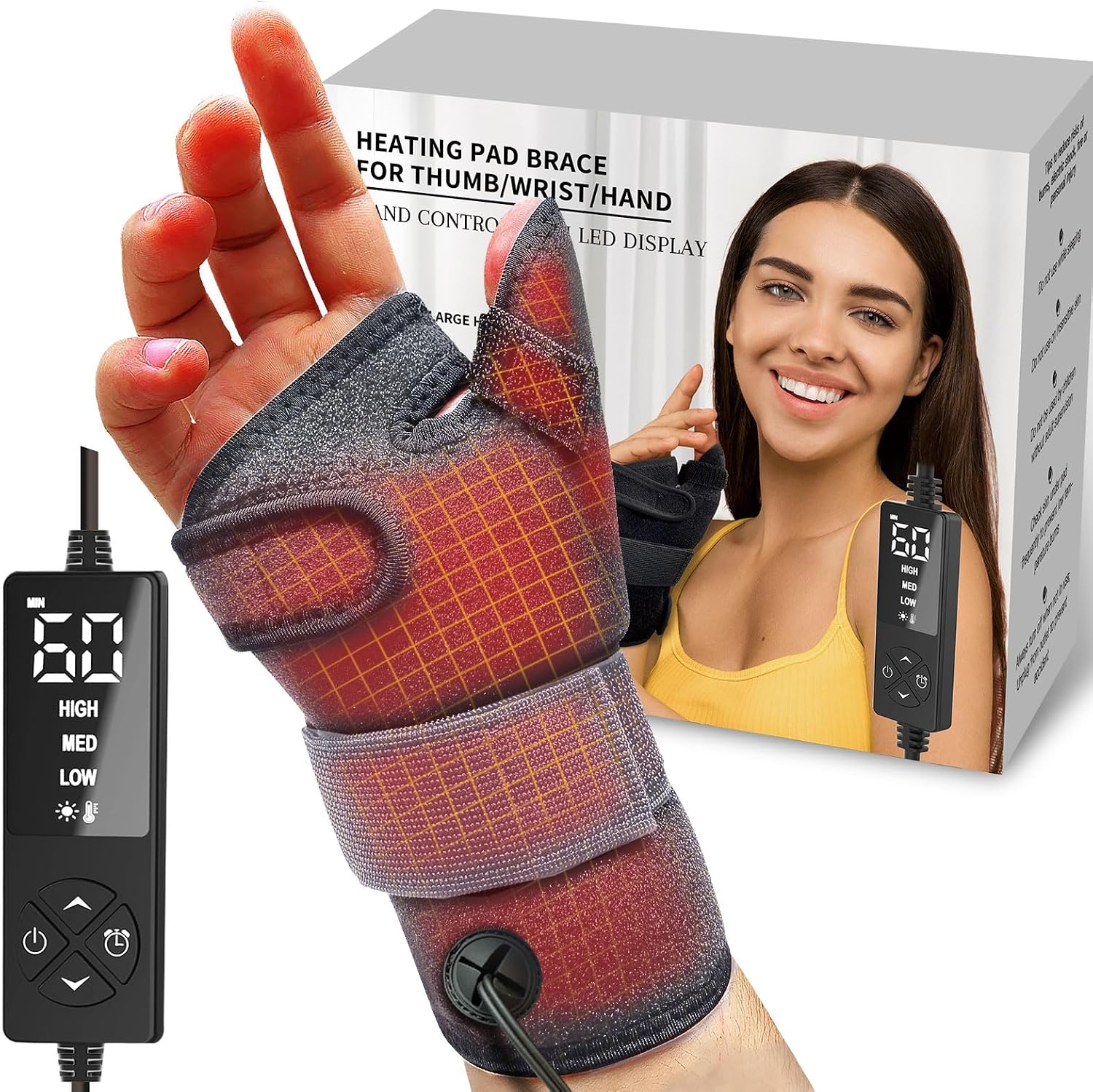Electric Thumb & Wrist Heating Pad for Hand Arthritis with 3 Heat & 5 Timer Settings, Heated Wrist Wrap for Carpal Tunnel Syndromes, Tendonitis Left/Right Hand Pain Relief(S)
