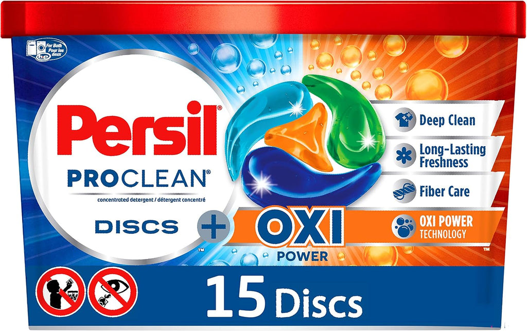 Persil ProClean Discs Laundry Detergent Pacs, Oxi, High Efficiency (HE) Compatible, Laundry Soap, 15 Count