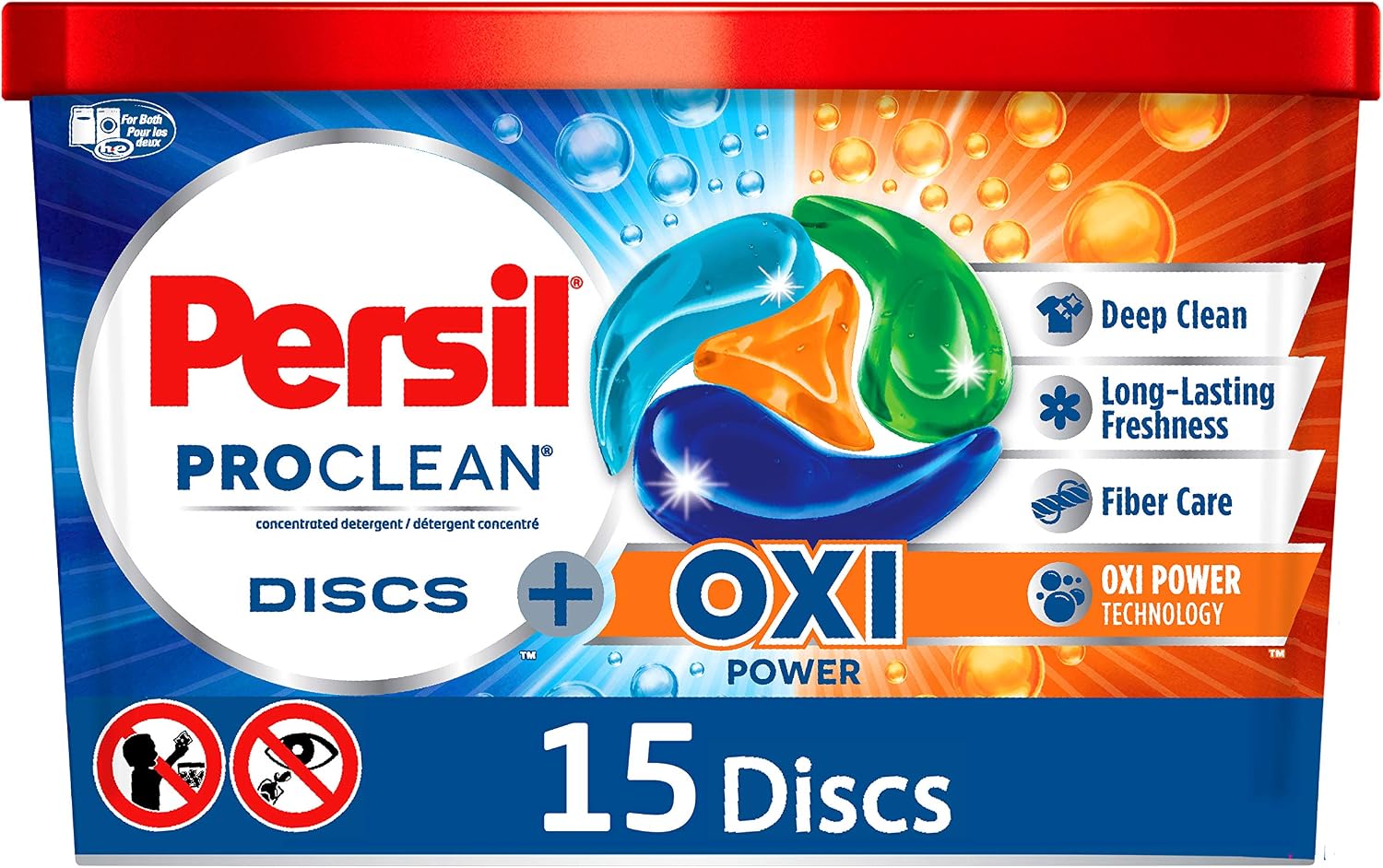 Persil ProClean Discs Laundry Detergent Pacs, Oxi, High Efficiency (HE) Compatible, Laundry Soap, 15 Count
