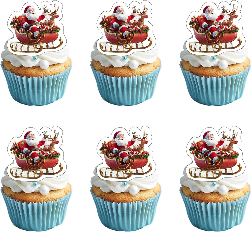 50 PCS Edible Santa Claus Cupcake Toppers Merry Christmas Cake Toppers Wafer Paper Santa Claus Party Decorations for Merry Christmas Theme Holiday Baby Shower Birthday Party Cake Decorations Supplies