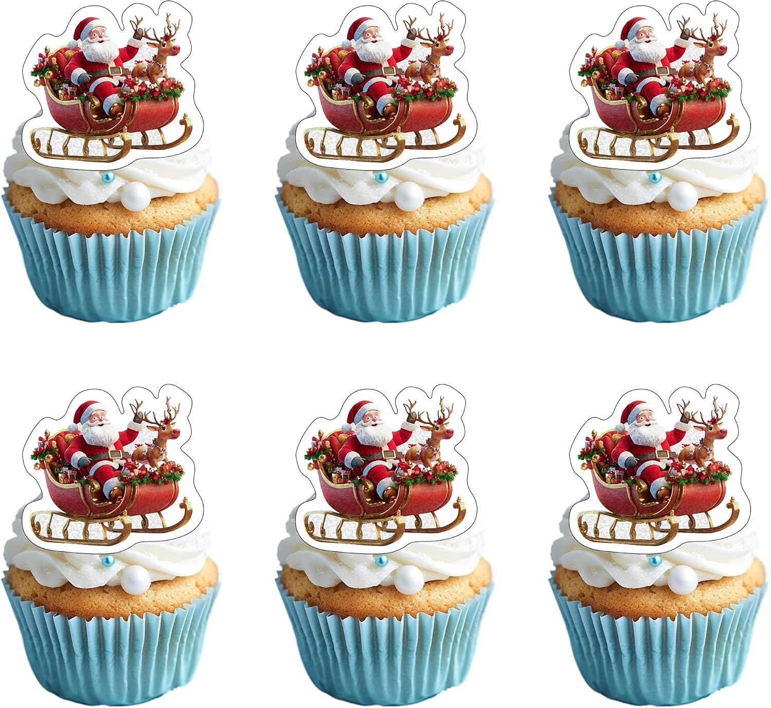 50 PCS Edible Santa Claus Cupcake Toppers Merry Christmas Cake Toppers Wafer Paper Santa Claus Party Decorations for Merry Christmas Theme Holiday Baby Shower Birthday Party Cake Decorations Supplies