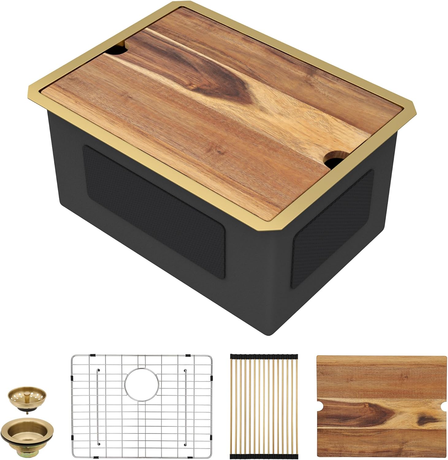 24"x18" Undermount Laundry Utility Sink Workstation – Brushed Gold NANO-PVD, 16 Gauge 304 Stainless Steel, 12 Inch Deep Single Bowl Basin for Laundry Room, RV or Utility Use