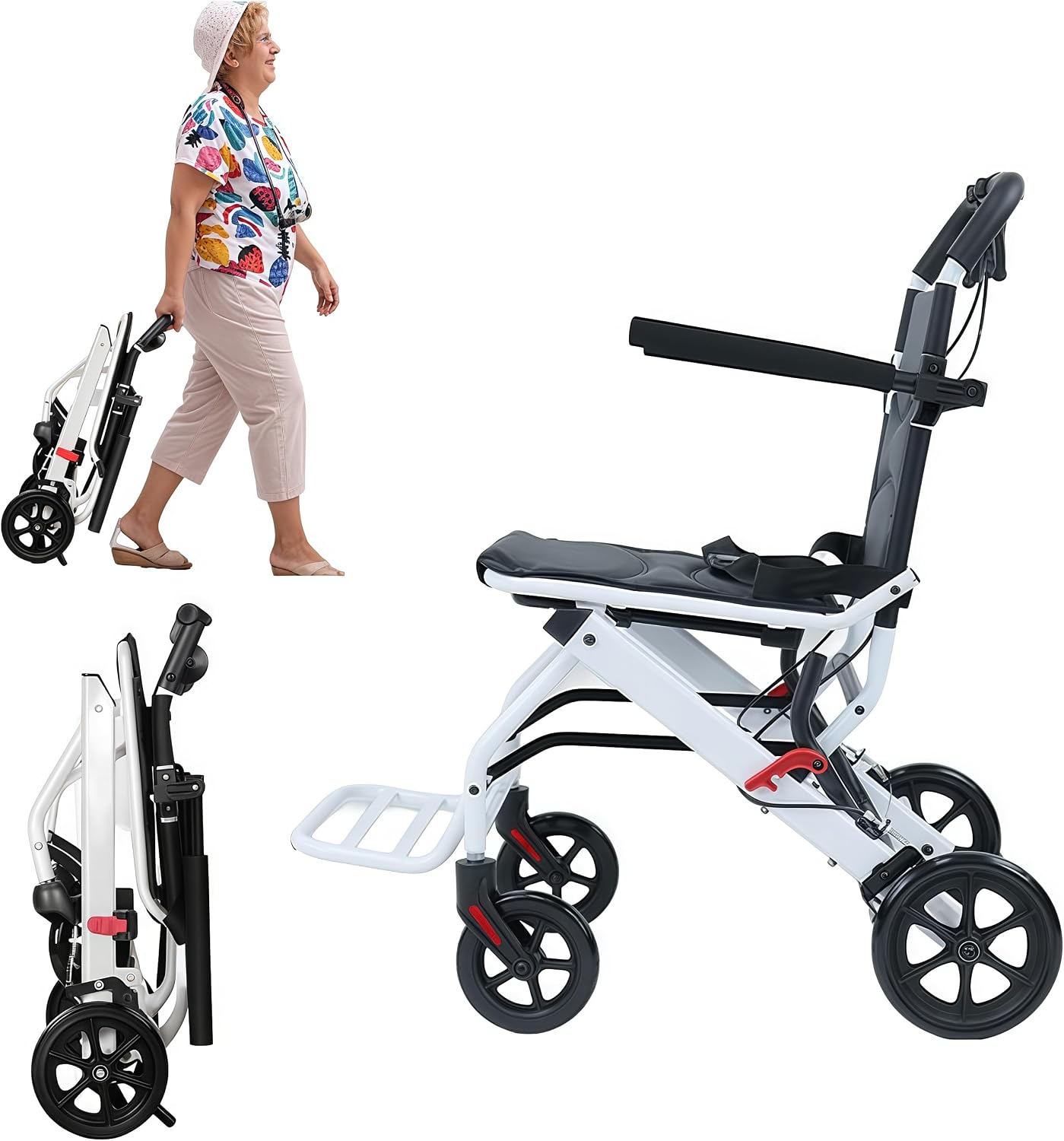 Portable Wheelchair Lightweight Folding - 13.7lb, Folding Transport Wheelchairs for Teens, Seniors and Kids, Support 180lbs, Narrow Doorways Wheel Chair (Black, A)