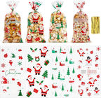 eowqeiur 100 PCS Christmas Cellophane Treat Bags(5x11 Inch) with Ties Plastic Santa Goodie Candy Cookie Loot Gifts Bags Bulk Pouches for Christmas Party Favors Supplies Decorations Holiday Xmas Decor