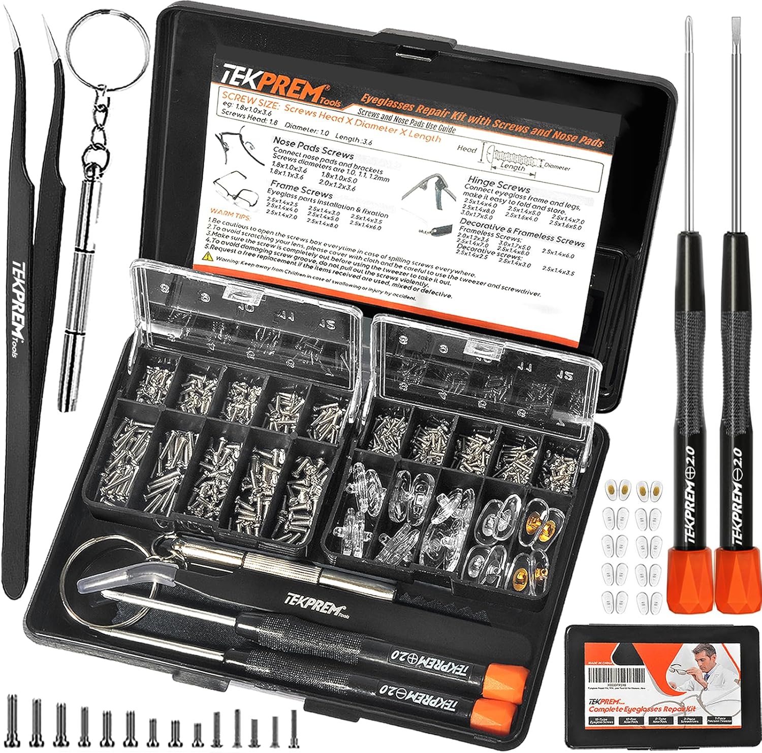 TEKPREM Magnetic Eyeglass Repair Tool Kit, Eye Glasses Repairing Screwdriver Set with Compatible Eyeglass Screws,Silicone Nose Pads,Tweezer,Small Screwdriver for Eyeglasses,Sunglasses and Nose Pads