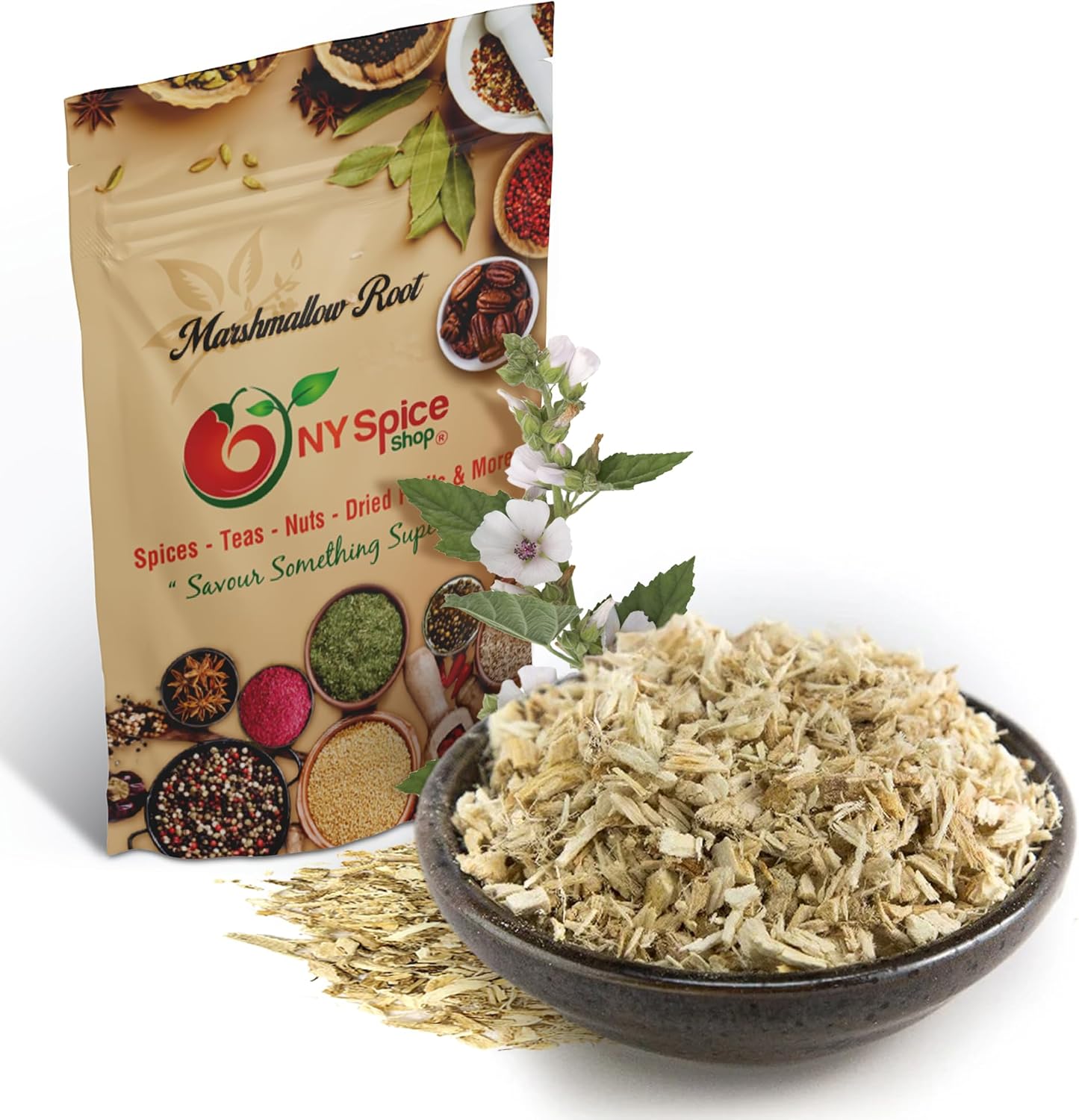 NY Spice Shop Marshmallow Root Cut & Sifted - 4 Ounce Natural Dried Marshmallow (Althaea officinalis) Herbal Tea Root in Resealable Packaging