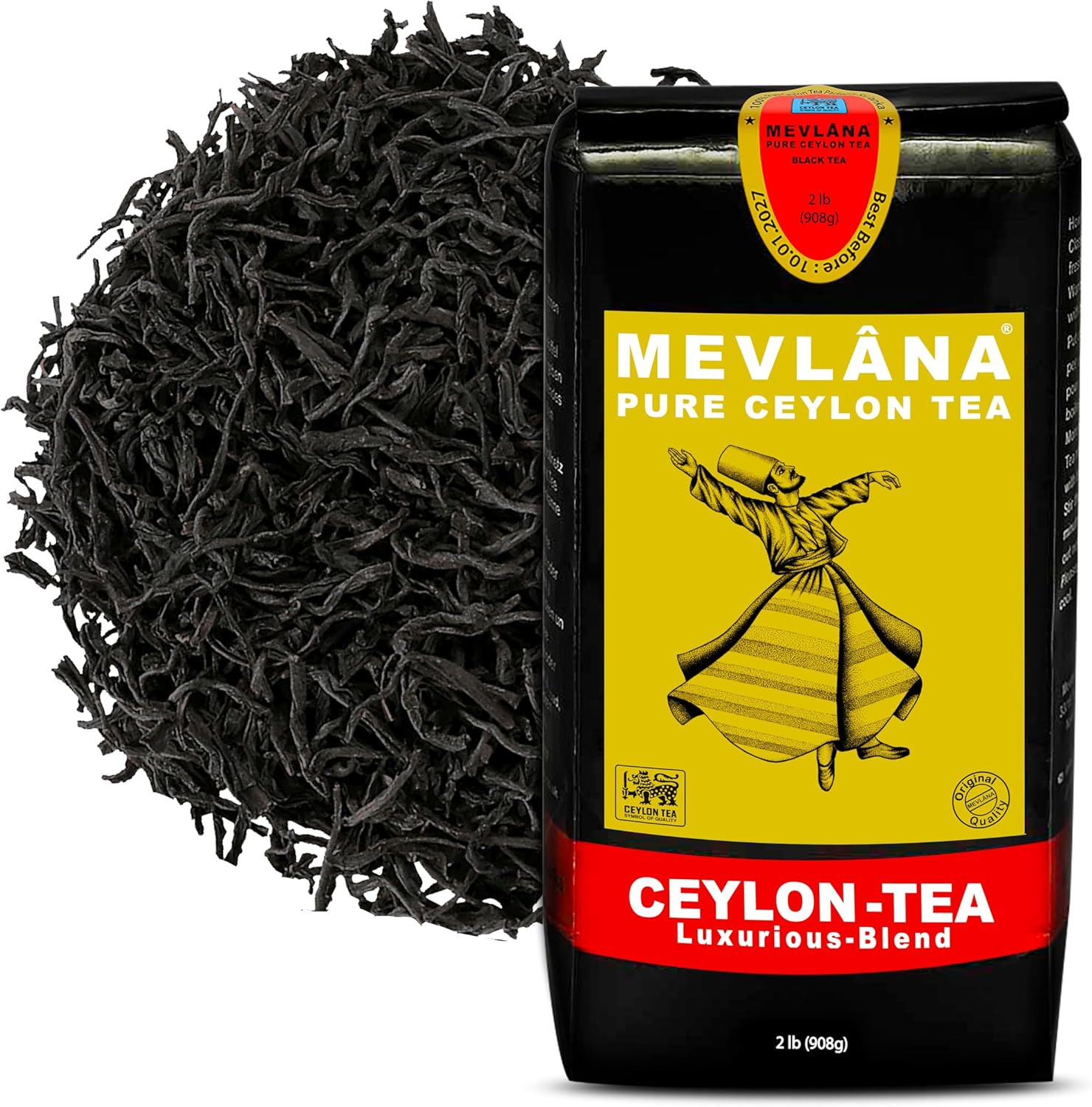 Mevlâna Pure Ceylon Black Tea – Luxurious Hand-Picked Blend, Premium Loose Leaf, 2lb (908g) – Strong, Full-Bodied Flavor, Freshly Packed in Sri Lanka